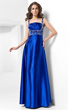 A-line Straps Floor-length Satin Evening Dress