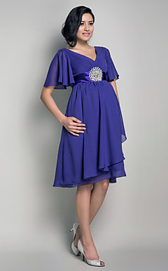 a-line V-Ausschnitt knielangen Chiffon Mutterschaft Brautjungfer Kleid