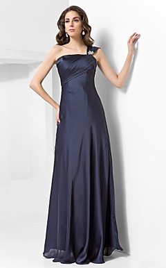 schede / kolom een ​​schouder vloer-length satijn chiffon avondjurk
