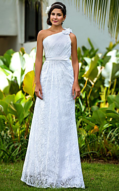 Sheath/Column One Shoulder Floor-length Lace Wedding Dress