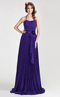 A-line Halter Floor-length Chiffon Bridesmaid Dress