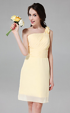 Sheath/Column One Shoulder Knee-length Chiffon Over Satin Bridesmaid Dress
