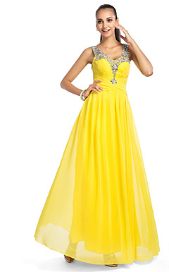 a-lijn v-hals vloer-length chiffon avondjurk