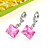  White Gold Square Cubic Zircon Drop Earring Pink (80409-03) (Start From 3 Units)