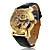  Mechanische Automatik Armbanduhr mit schwarzem Lederarmband und transparentem Ziffernblatt in Golden