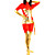  rosso lycra spandex catsuit con oro lucido metallizzato modello femminile