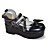  Handmade Black PU Leather 7cm Wedge Classic Lolita Shoes with Bow