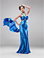  Spring 2009 Blue Column Halter Sweep Train Taffeta Prom / Evening Dress (HSX309) Free Shipping