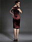  Sheath/Column V-neck Knee-length Stretch Satin Mother of the Bride Dress