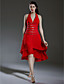  Clearance!A-line Halter Asymmetrical Chiffon Over  Elastic Satin Bridesmaid/ Wedding Party Dress