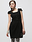  TS Handmade Flowers and Diamonds Decorated Short Sleeves Round Neckline Dress / Women's Dresses (Black)