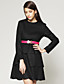  TS Layered Hem Long Sleeves Round Neckline Wool Dress / Women's Dresses (Black)