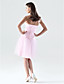  A-line Strapless Knee-length Tulle Over Matte Satin Bridesmaid/Wedding Party Dress