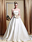  A-line Strapless Chapel Train Satin Wedding Dress with Ribbon
