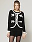  Black Classic Style Bows Classic Long Sleeves Round Neckline Short Style Coat / Women's Coats (FF-C-BL0736004)