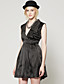  TS Metallic Embellished High Waist Lapel Pleated Vest Dress