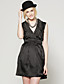  TS Metallic Embellished High Waist Lapel Pleated Vest Dress