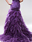 Trumpet/Mermaid Strapless Court Train Tulle Evening Dress With Cascading Ruffles