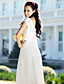  Sheath/ Column V-neck Floor-length Chiffon Elastic Satin Wedding Dress