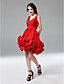  A-line V-neck Knee-length Satin Cocktail Dress