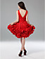  A-line V-neck Knee-length Satin Cocktail Dress