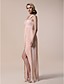 schede / kolom een ​​schouder vloer-length chiffon stretch satijnen avondjurk