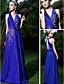  Opruiming! a-lijn / prinses v-hals vloer-lengte elastisch geweven satijn met beading 's avonds / prom dress