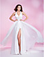  A-line Halter Court Train Chiffon Evening Dress