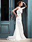  A-line V-neck Court Train Lace Satin Wedding Dress