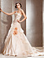  A-line Strapless Cathedral Train Satin Wedding Dress