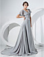  A-line V-neck Sweep/Brush Train Chiffon Evening Dress
