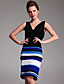  ts cappuccio collo colore blocco vestito a strisce bodycon (più colori)