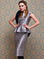  ts Vintage-Stil Silber peplum Etuikleid