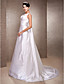  A-line V-neck Sweep/Brush Train Satin Wedding Dress