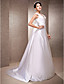  A-line V-neck Sweep/Brush Train Satin Wedding Dress