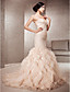  Trumpet/Mermaid Strapless Court Train Lace And Organza Wedding Dress
