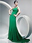  Sheath/Column One Shoulder Chiffon Evening Dress With Sweep/Brush Train