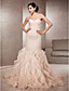  Trumpet/Mermaid Strapless Court Train Lace And Organza Wedding Dress