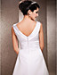 A-line V-neck Sweep/Brush Train Satin Wedding Dress