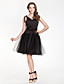  V-neck A-line Satin And Tulle Bridesmaid Dress
