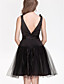  V-neck A-line Satin And Tulle Bridesmaid Dress