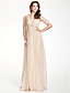  A-line V-neck Floor-length Chiffon Over Elastic Satin Bridesmaid/ Wedding Party Dress