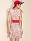  TS Ruched V-neck Cherry Printed Dress with Waist Belt