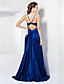  A-line Spaghetti Straps Sweep/ Brush Train Stretch Satin Evening Dress
