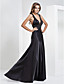  Sheath/Column V-neck  Floor-length Satin Evening Dress