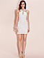  ts frisado colar vestido de jersey bainha