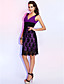  Sheath/Column V-neck Knee-length Chiffon Lace Cocktail Dress