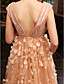  A-line V-neck Sweep Brush Train Tulle Over Chiffon Luxurious Dresses