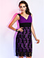  Sheath/Column V-neck Knee-length Chiffon Lace Cocktail Dress
