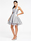  A-line Halter Knee-length Organza Over Taffeta Bridesmaid Dress